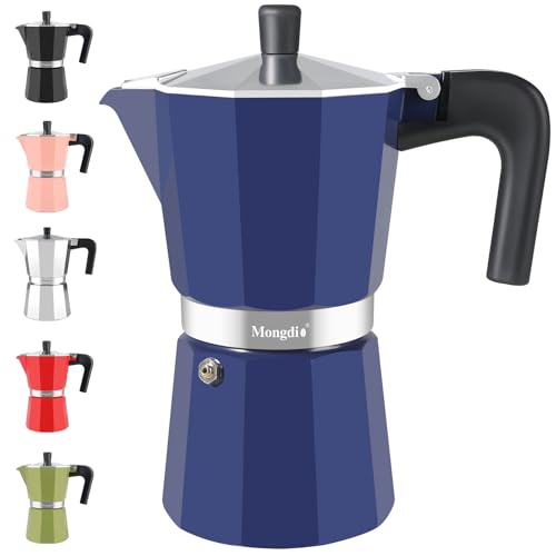 Mongdio Stovetop Espresso Maker Moka Pot, Stove Top Cuban Coffee Maker, Italian Greca Mocha Pot, 12 Espresso Cups, 20 oz - Blue