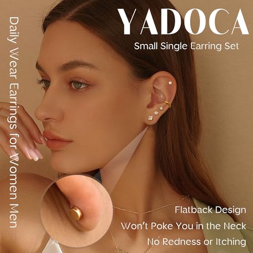 YADOCA 25pcs Hypoallergenic Flat Back Earrings 20G Cartilage Tragus Conch Piercing Jewelry Surgical Stainless Steel Flatback Stud Earrings For Women Small Hoop Earring Set for Multiple Piercing Gold/Silver(𝐒𝐢𝐧𝐠𝐥𝐞 𝐄𝐚𝐫𝐫𝐢𝐧𝐠𝐬 𝐍𝐨𝐭 𝐀 𝐏𝐚𝐢𝐫)3