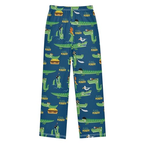 Pirate Crocodile Parrot Boys Long Pants Soft Trousers Elastic Waist Kids Lounge Bottoms with Pockets S-XL