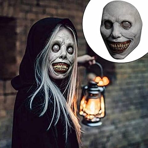 Halloween Horror Adult Skull Mask Exorcist Mask Smiling Demon Mask Cosplay Creepy Scary Halloween Horror Mask Masquerade for Halloween Party Costume Cosplay Props Cover