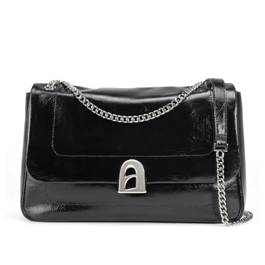 LA FESTIN Designer Purse for Women, Black Leather Shoulder Bag with Silver Chian Strap Women's Crossbody Handbags