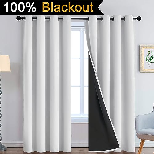Image of Yakamok 100% Blackout Curtains 84 Inches Long, 2 Thick Layers Heat and Full Light Blocking Soft Thermal Insulated Drapes for Bedroom(52 inch Wide Each Panel, Greyish White, 2 Panels)