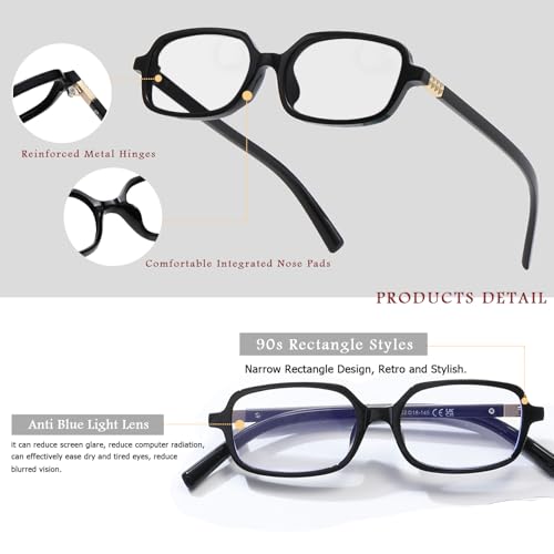 Image of Long Keeper Anti Blue Light Glasses Women Retro 90s Rectangle Blue Light Blocking Glasses Narrow Square Anti Glare Glasses