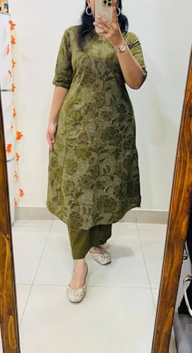 Image of ANNI Designer Kurta Sets for Women Viscose Blend Printed | Kurti Set for Woman | Kurta Palazzo Set | A Line Kurti | Mandarin Collar Elbow Sleeve Suit Set for Women Stylish Ethnic Outfit Clothing
