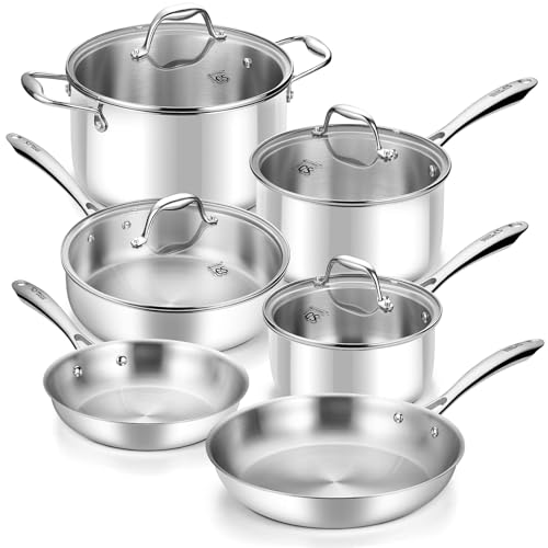 Image of KOCH SYSTEME CS Tri-Ply Stainless Steel Cookware Set 10 Piece, Professional 18 /10 Stianless Steel Pots and Pans Set, Oven & Induction Safe, Non-Toxic Kitchen Cookware Set for Family Cooking, 10pcs