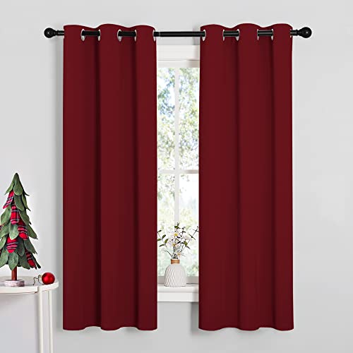 Image of NICETOWN Christmas Window Curtains Blackout Drapes, Thermal Insulated Solid Grommet Blackout Curtains /Draperies for Living Room (Burgundy Red, 1 Pair, 34 by 63 inches)