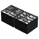 SUOCO 2 Pack Shoe Organizer for Closet, Fits up to 32 Pairs, Small Space Shoe Storage Boxes Bins Containers w/Adjustable Dividers and Clear Top, Black