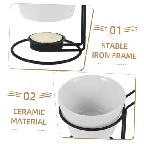 Hemobllo 2 Sets Ceramic Butter Warmer and Chocolate Fondue Pot Iron Stand Food-Grade Heat Resistant Kitchen Accessory for Cheese Chocolate and Butter Melting