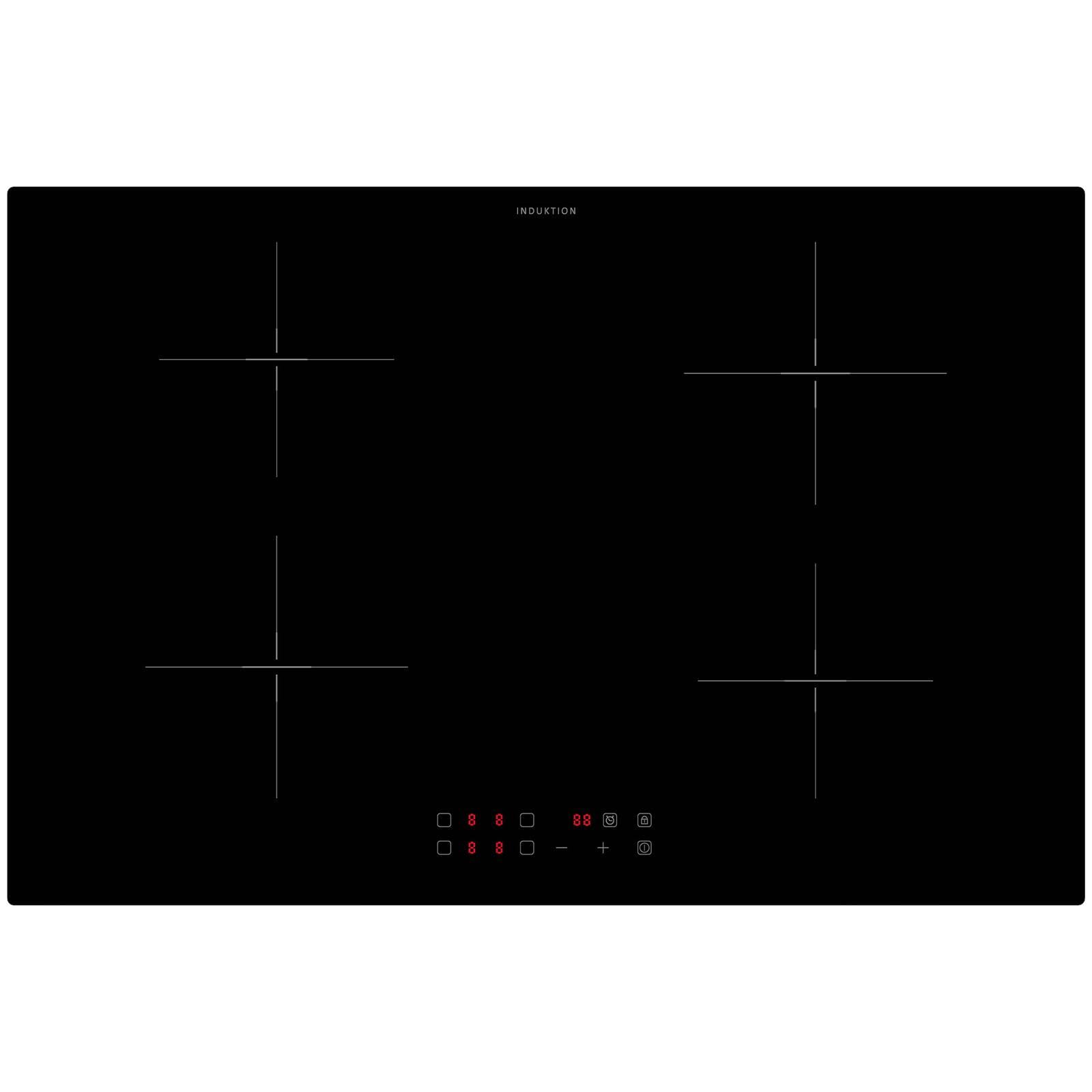 Oranier Kochfeld 80 cm Induktion KFI980 autark - Glaskeramik Induktionskochfeld mit 4 Kochzonen roter LED Anzeige & Touch Control Steuerung