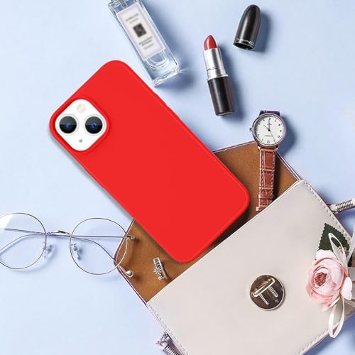 Image of Elzzi Liquid Silicone Gel Rubber, Microfiber Candy Non-Slip Full Body Protective Shockproof Back Cover Compatible for iPhone 13 Mini (2021) 5.4 Inch - Red
