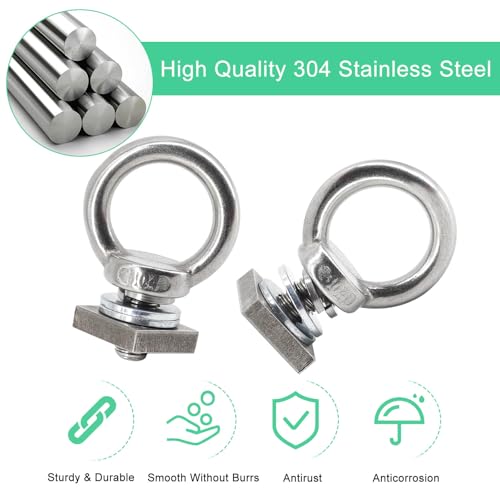 Image of 6pcs T Track Mount Tie Down Anchor Kit M6 for Roof Rack 304 Stainless Steel with Nuts & Lifting Eye Bolts for 4WD Awnings & Accessories