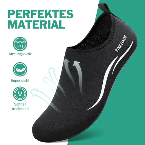 Foto von Sixspace Herren Damen Badeschuhe Wasserschuhe Aquaschuhe Strandschuhe Schnell Trocknend Slip on Breathable Schwimmschuhe Surfschuhe für Beach Pool Surfen Yoga Schwarz(Lieferantengröße 42 EU)