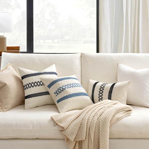 Image of MIULEE Set of 2 Black Boho Decorative Pillow Covers 20x20 Inch | Farmhouse Couch Throw Pillows Modern Spring Cotton Cushion Covers Macrame Woven Home Decor for Bed Sofa Chair