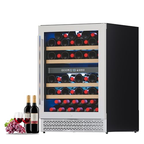 Image of Albott 24 Inch Wine Fridge, Dual Zone 49 Bottle Wine Cooler 41-68℉ with Digital Temperature Control, Reversible Double-Layer Glass Door, Built-in or Freestanding Design for Home and Bar
