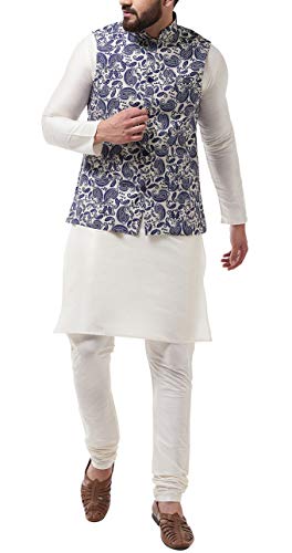 Image of SOJANYA (Since 1958, Men's Silk Blend Pink Kurta Pyjama & Printed Nehrujacket Combo