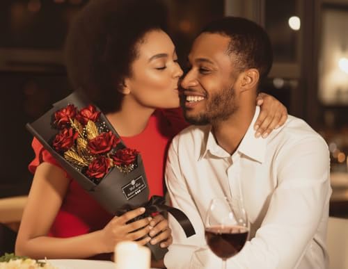 WOORI Gold Rose Bouquet – Elegant Gold-Plated Artificial Roses in Luxury Gift Box for Her, Anniversary, Valentine’s Day, Birthday