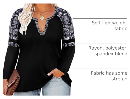 Image of CARCOS Plus Size Tops for Women Long Sleeve Fall Tunic Color Block Camo /Plaid /Leopard /Fall Blouse Crewneck Tshirt XL-5XL