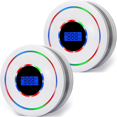 2PACK 2-in 1 Smoke and Carbon Monoxide Detector Powered by Battery with Digital Display Dual Sensor Smoke and Carbon Monoxide Alarm Detector Easy to Instal