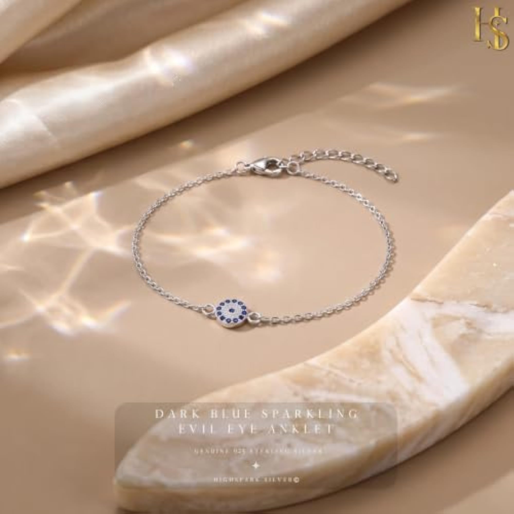 925 Silver Evil Eye Anklet, Protective Charm