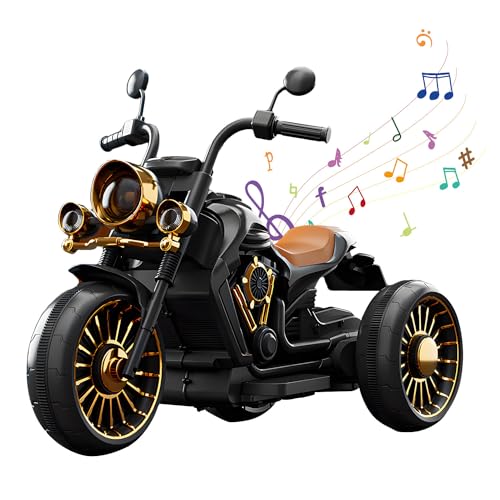 Meryado Carro Montable electrónico,Carrito Montable Eléctrico para Niños Moto con Luz Y Sonido (Negro)