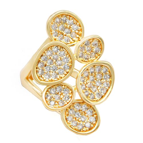 14K Yellow Gold Plated Statement Rings Engagement Ring Wedding Ring Promise Ring for Women Thick Big Shiny Clover/Bow/Clustered Colorful Cubic Zirconia Eternity Bands