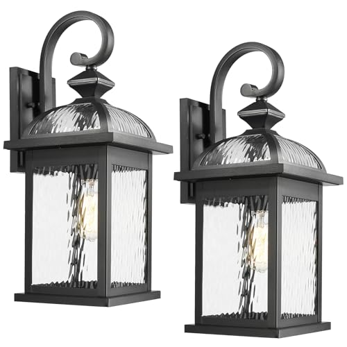 Image of Darkaway 2pcs Outdoor Lights Fixtures Wall Mount, Large 22inch Outdoor Wall Sconce Lights with Water Ripple Glass Outside Exterior Lights Fixture for House Front Porch Patio