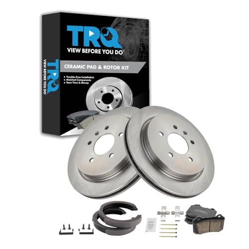 Image of TRQ Rear Brake Pad and Rotor Set Ceramic Parking Brake Shoe Compatible with 2005-2008 Cadillac STS Code Z770