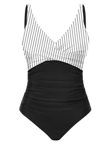 Tuopuda Fatos de banho para mulher redutores de barriga, fato de banho push-up com enchimento, decote V, fato de banho de uma peça, monokini, fato de banho para natação, surf, roupa de praia para