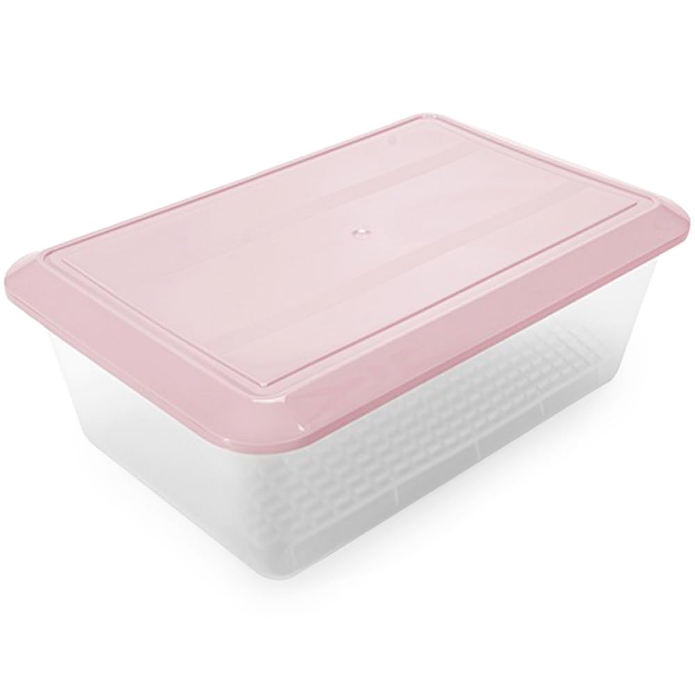 Pack 6 Bandejas Descongelar Alimentos 6,5L Tapa Rosa y Rejilla Antigoteo | 36 x 24 x 12,5cm. Sin BPA. Recipiente para descongelación más higiénica. Ideal cocinas, restaurantes, hostelería y cátering