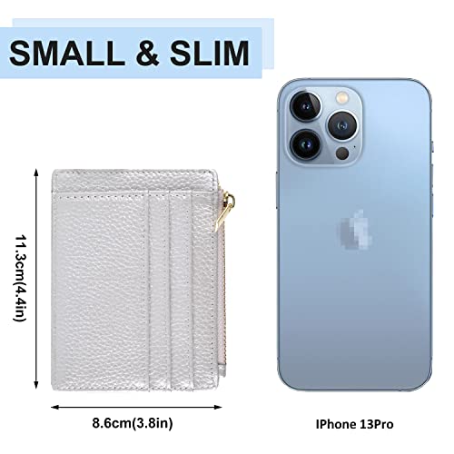 Image of Womens Slim RFID Credit Card Holder Mini Front Pocket Wallet Coin Purse Keychain (LicheeSilver)