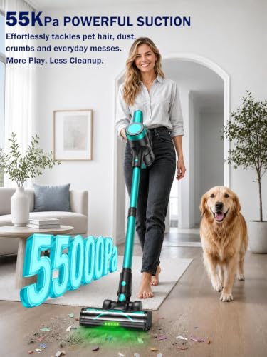 Image of Cordless Vacuum Cleaner, 500W 55KPa 10-in-1 Self-Standing Stick Vacuum with Smart LED Display, Vacuum Cleaners for Home, Pet Hair, Carpet, Hard Floors and Car