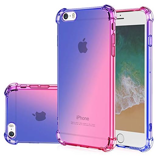 Gufuwo for iPhone se Case (2016), iPhone 5s Case, iPhone 5 Cute Case, Gradient Slim Anti Scratch Soft Clear TPU Phone Case Cover Shockproof Case for iPhone 5/5s/se (Blue/Pink)