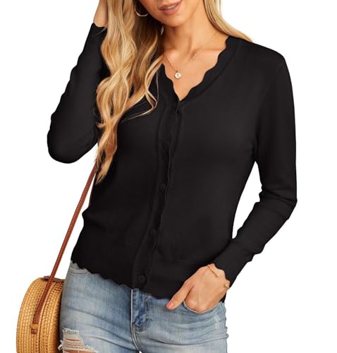 GRECERELLE Cárdigan de Mujer con Botones y Cuello en V Cárdigan de Mujer Ligero y Elegante para el Verano con Encaje (Negro, L) - imagen 4