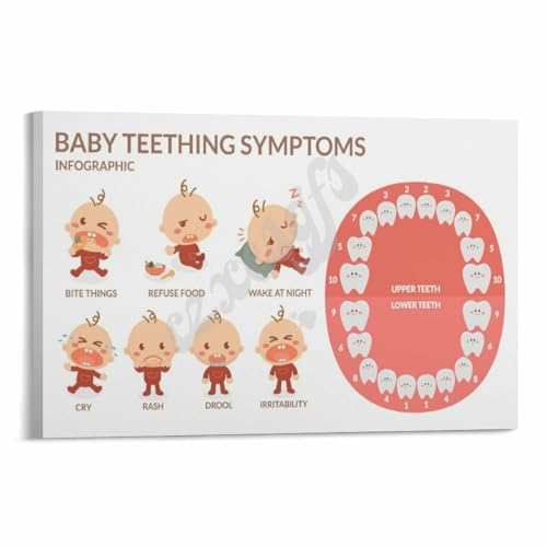 Baby Teething Symptoms And Timeline Infographic Poster Canvas for Bedroom
