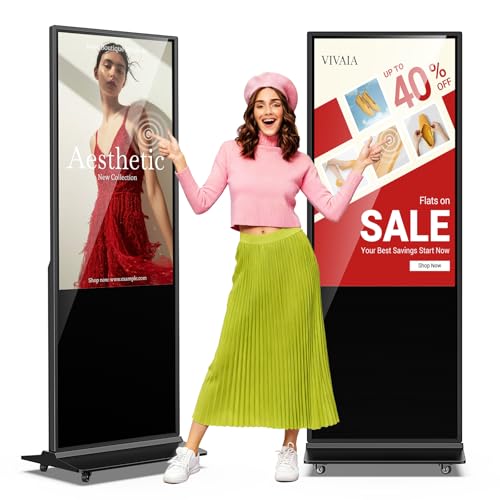 49 Inch Digital Signage Display,Indoor Floor Standing TouchScreen Advertising Display Kiosk Android System,Commercial LCD Totem Support HDMI-in,Free Customization Stickers and CMS System(Black)