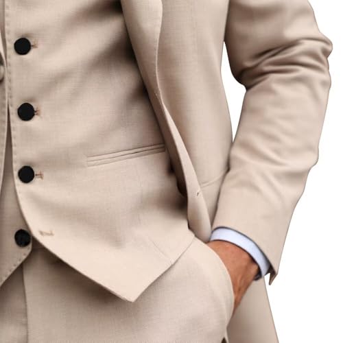 Men Suit Set 3 Pieces Formal Slim Fit Blazer Vest Pants Peak Lapel Solid Color Wedding Groomsmen Outfit3