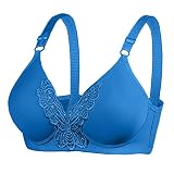 Primark Online Shop - Sujetador sin anillo de acero fino para mujer, color liso, bordado decorativo, transpirable, recoge ropa interior, sujetador cómodo, azul, 42