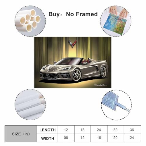 RYTRHNCV C8 Corvette Car Posters Aesthetic Canvas Wall Art Print Home Decor for Bedroom Living Room12x18inch(30x45cm) Unframe-style