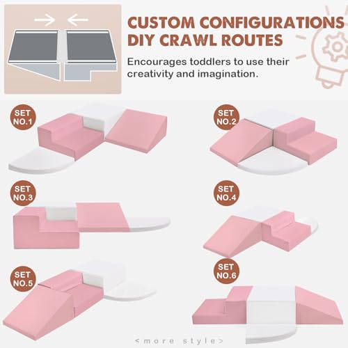 Image of little dove 4-Piece Set Climbing Toys for Toddlers 1-3, Baby Foam Climbing Blocks for Toddlers, Soft Play Toddler Climbing Toys Indoor for Crawling Climbing and Sliding, Foam Play Gym, Pink & White