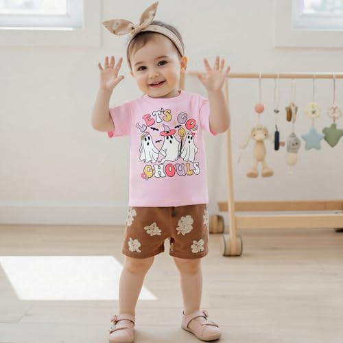 Kids Girls Halloween T-Shirt Casual Ghost Letter Print Round Neck Short Sleeve Tops for Toddler Baby Summer Clothes2