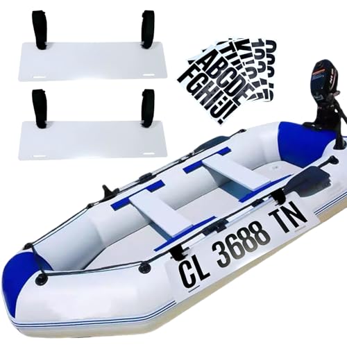 Movbudy 2 Pack Boat Registration Number Plate, Registration Sticker Plate with 16 Sheets Black Numbers and Letters Stickers, White Plastic Blank Number Plate for Inflatable Dinghy, Boat or Tender