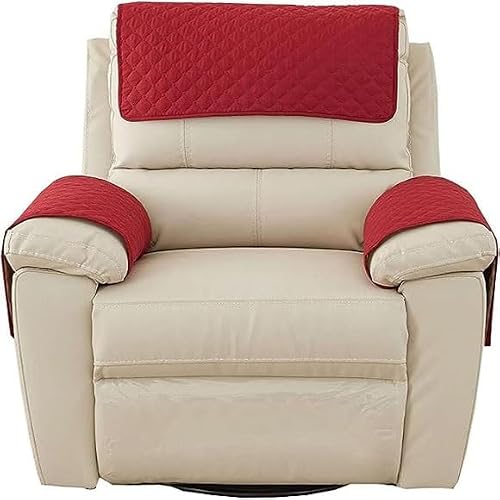 Fairuo Red Armrest And Headrest Cover For Sofa, Recliner Chair, Leather Couch - Nonslip Waterproof Protector(,1 Seater Sofa/3-Piece)