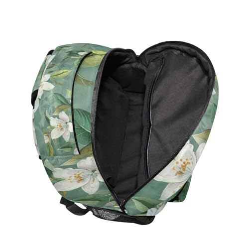 ALAZA White Flower Green Leaves Backpacks for Girls Boys School Backpack Kids Bookbag 3rd 4th 5th Grade Elementary Students Daypacks Travel Laptop Shoulder Bag2