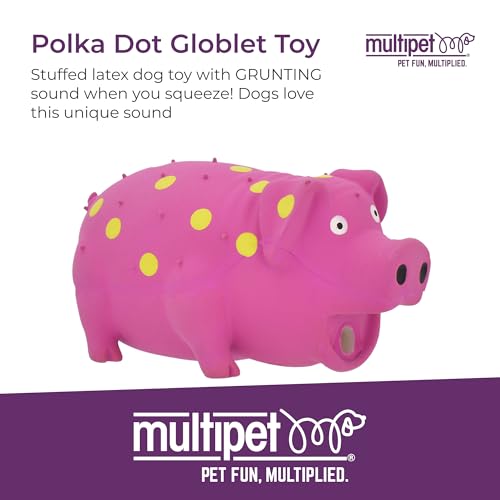 Multipet's 9-Inch Latex Polka Dot Globlet Pig Dog Toy, Assorted Colors, Large