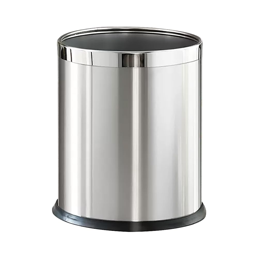 Luxe Metalen Afvalbak 10L, Open Top Dubbellaags Prullenbak Vloer Staande met Faux Leder Bedekt - Afvalmand Stofbakken voor Keuken Badkamer Hotel Kantoor (Wit Marmer