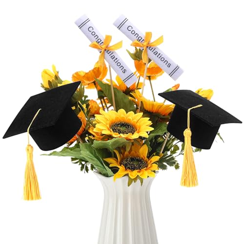 Image of Breling 12 Pcs Black and Gold Graduation Centerpiece Sticks Felt Graduation Scroll Diploma and Grad Cap with Tassel Decor 2026 Table Toppers Centerpiece Party Supplies for Grad Party Decorations