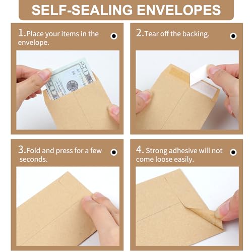 Joyberg Envelopes para dinheiro com 120 peças, papel kraft, envelopes pequenos de 16,5 cm x 8 cm par