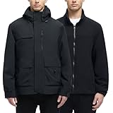 YGREYG Men's 3 in 1 Waterproof Winter Jackets Ski Warm Snow Rain Coat Puffer Liner Hood Windbreaker Black XL
