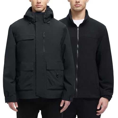 YGREYG Men's 3 in 1 Waterproof Winter Jackets Ski Warm Snow Rain Coat Puffer Liner Hood Windbreaker Black 3XL