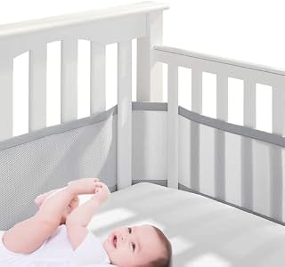 HB.YE Baby Mesh Cot Bed Bumper,Adjustable Anti-Bumper for Bedroom Crib Rail Cover Protection Fresh Breathing Bedding All Season,2Pcs Cot Liner Set (Grey)